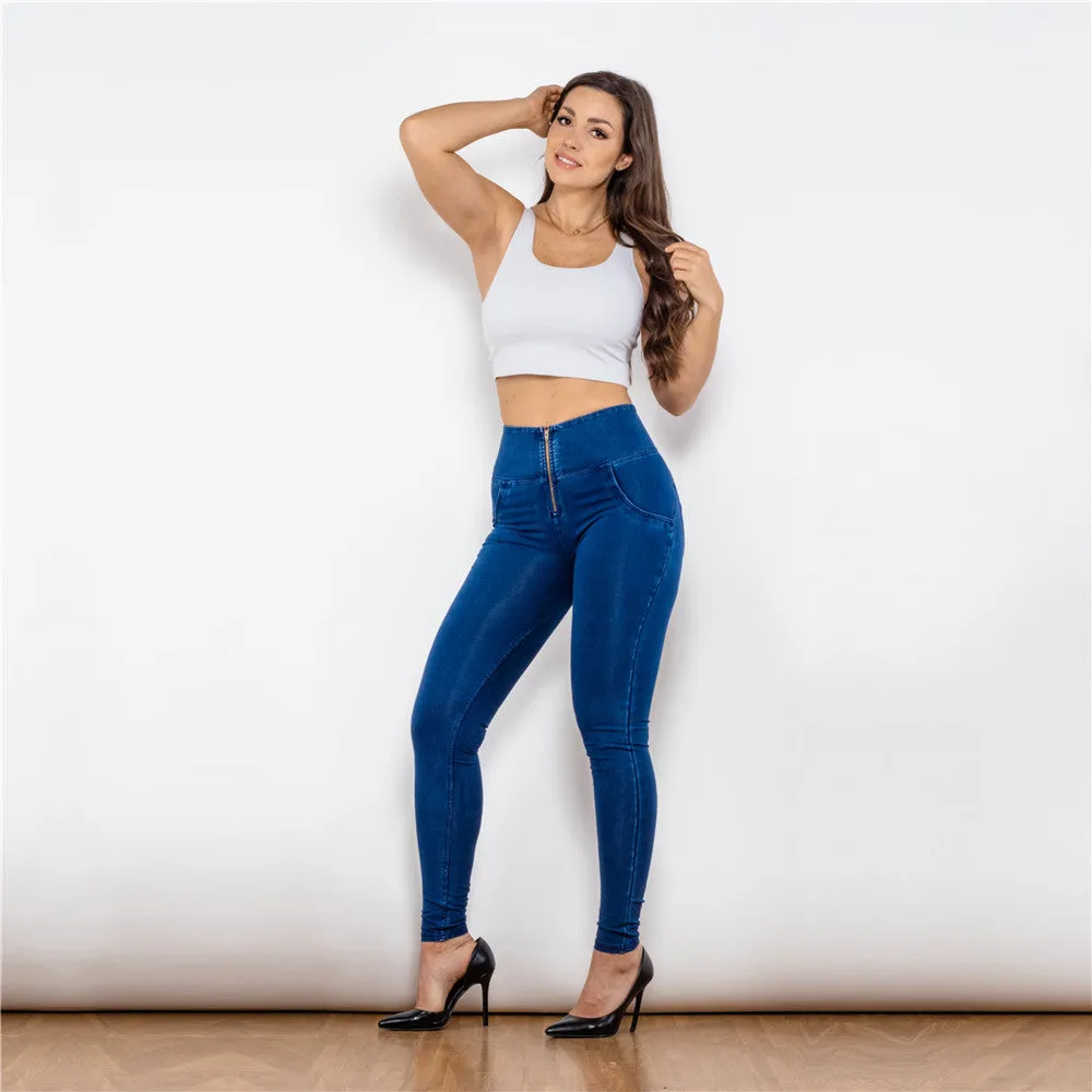 High Waist Dark Thread Dark Blue Jeans