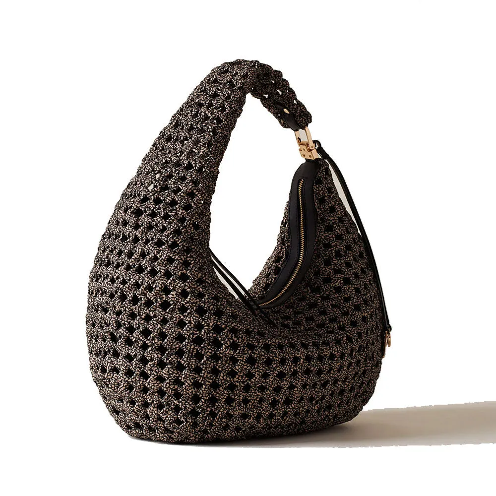 Hobo Bag Media BORBONESE linea La Nido in Nylon OP Naturale Nero