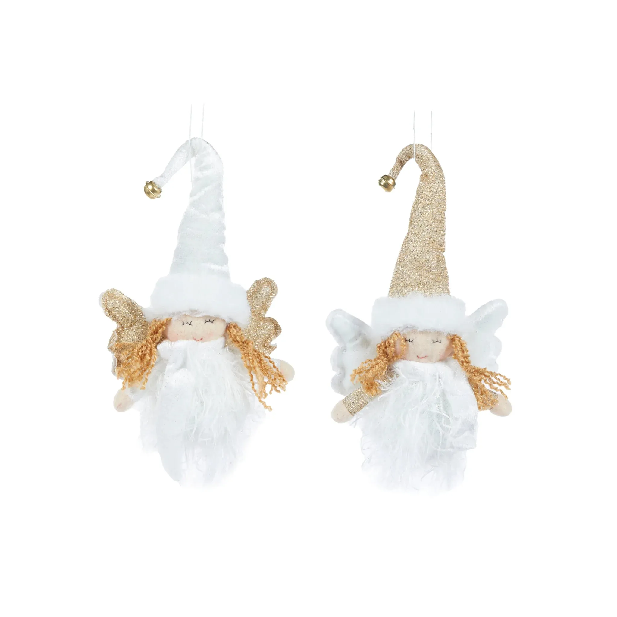 Holly and Ivy Hanging Fabric Angels White/Gold