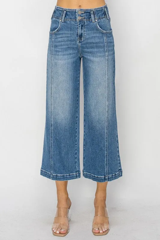 HR Front Seam Crop Wide Leg Jeans