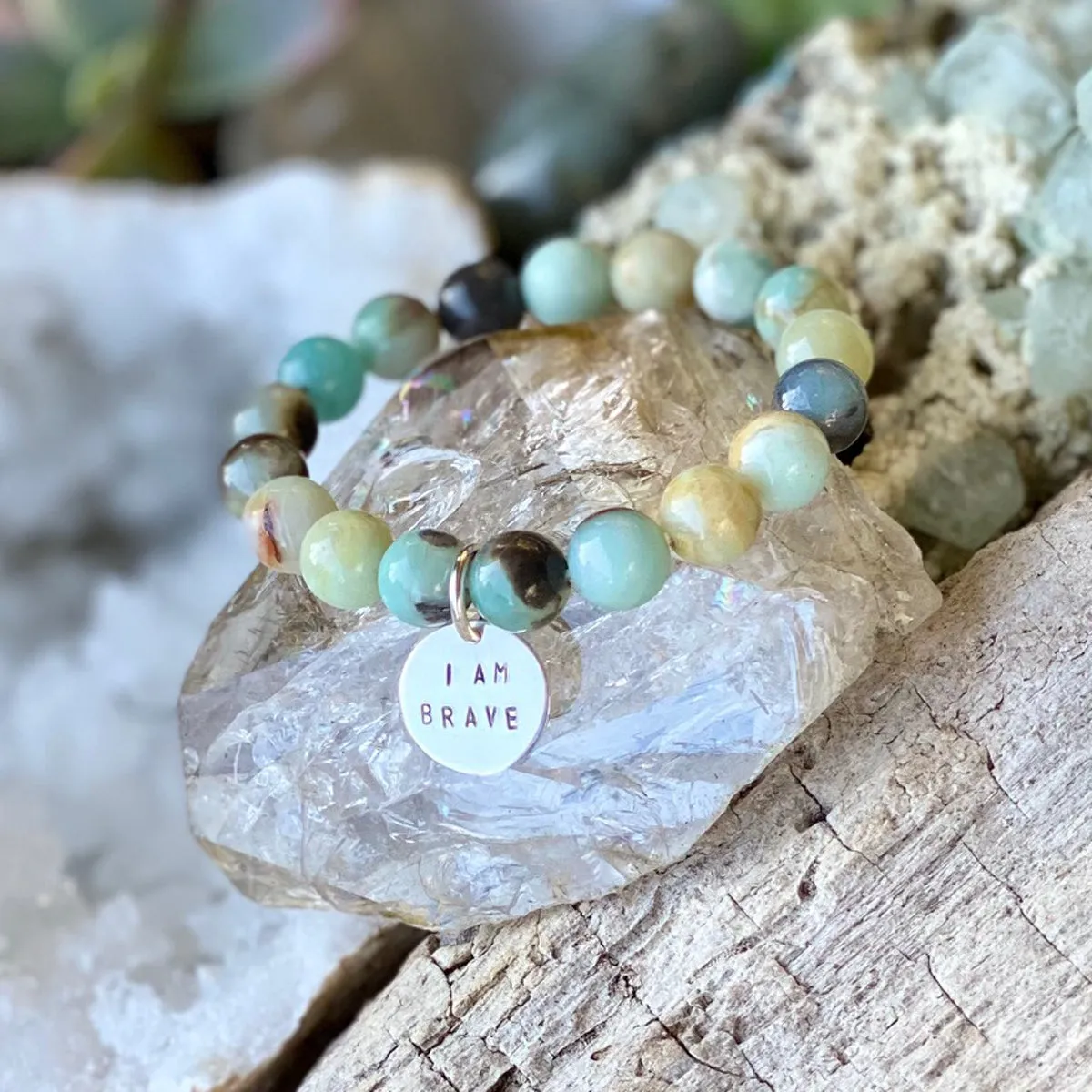 I am Brave Affirmation Bracelet with Amazonite for Courage