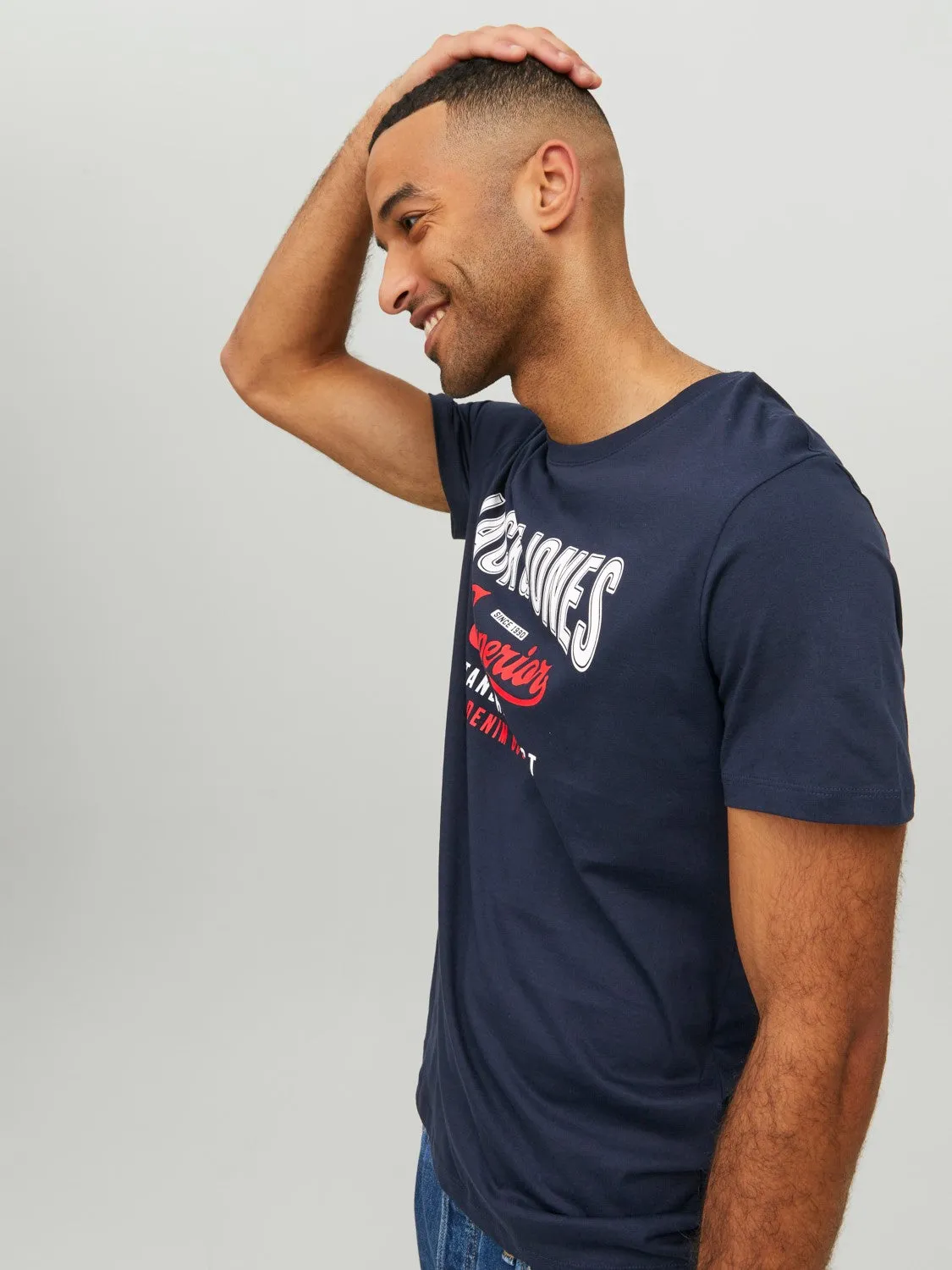 Jack & Jones Mens Printed 'JJELOGO Tee' Crew Neck T-Shirt