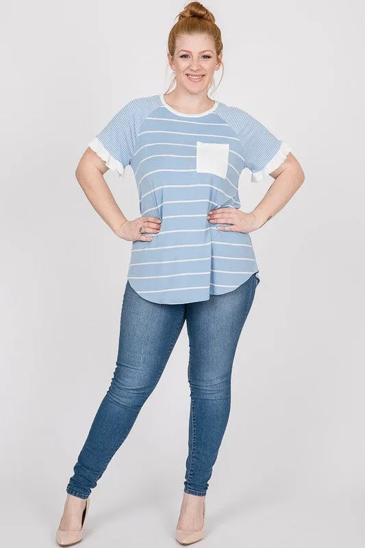 Jane Ruffle Tee in Blue PLUS