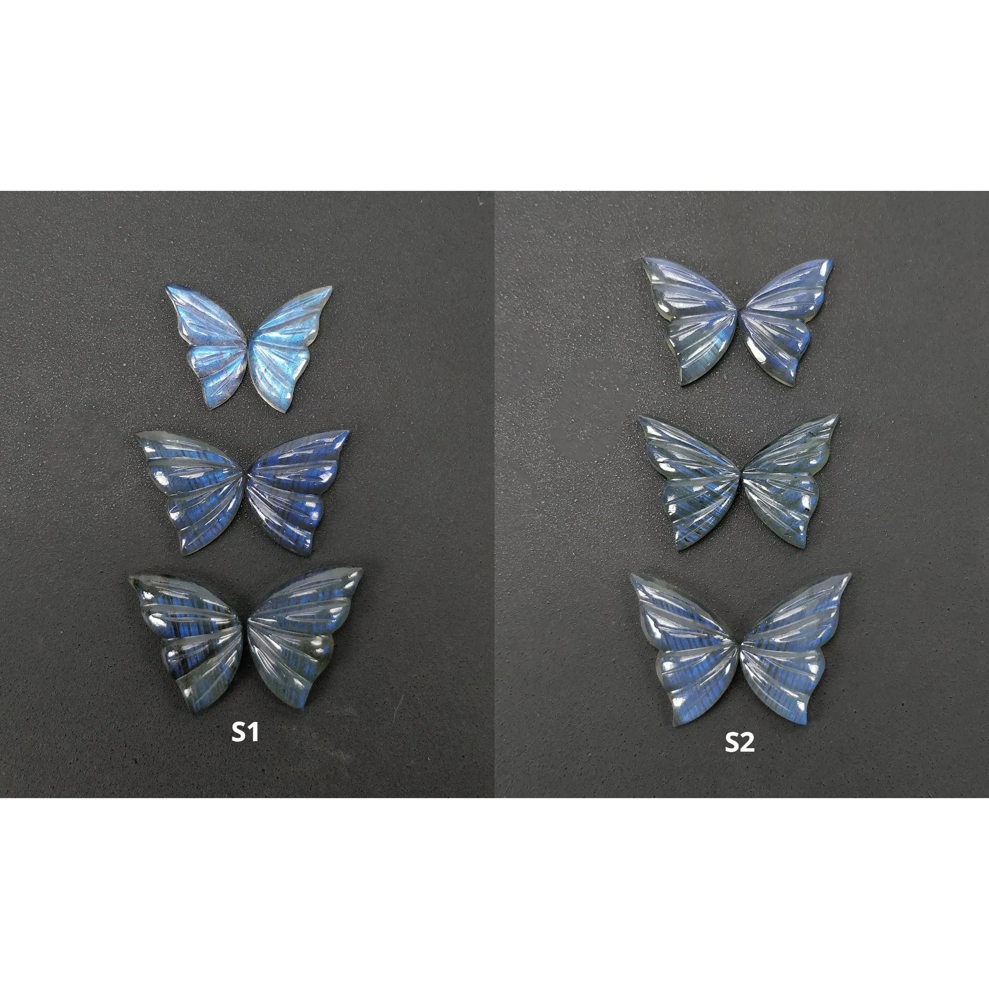 LABRADORITE Gemstone Carving : Natural Untreated Unheated Labradorite Hand Carved Butterfly Sets