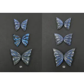 LABRADORITE Gemstone Carving : Natural Untreated Unheated Labradorite Hand Carved Butterfly Sets