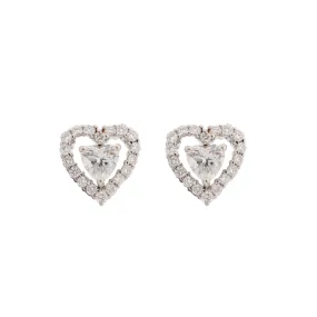 Ladies 18K White Gold Natural Heart Diamond Halo Stud Earrings 1.53TCW