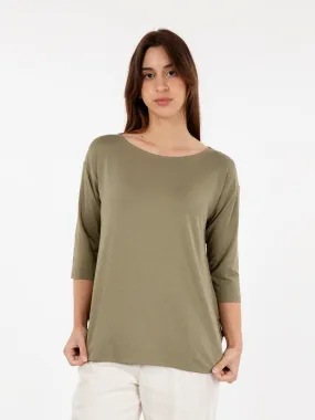 Maglia a 3/4 con scollo a barca verde militare