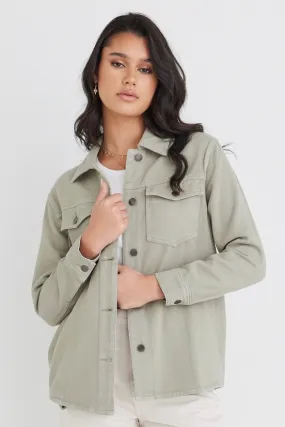 Malta Sage Green Oversized Denim Jacket