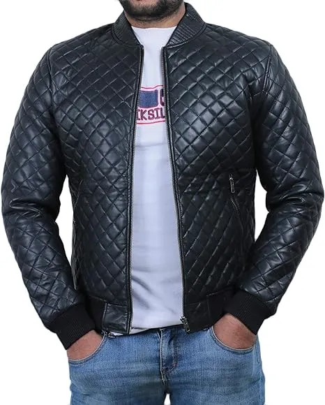 Mens Black Biker vintage Leather Bomber Jacket