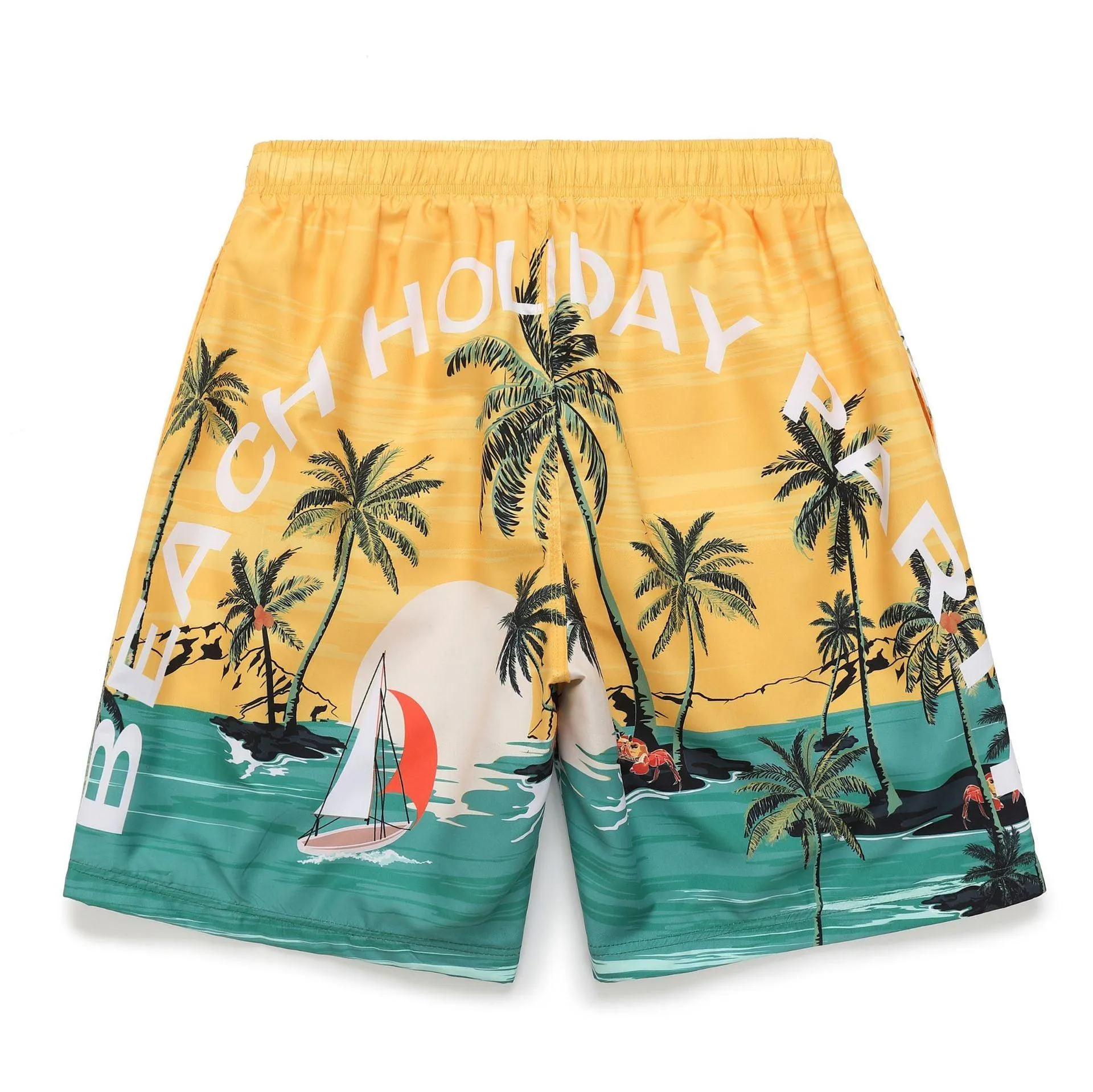 Men’s Coconut Pattern Beach Shorts - Casual Polyester Blend