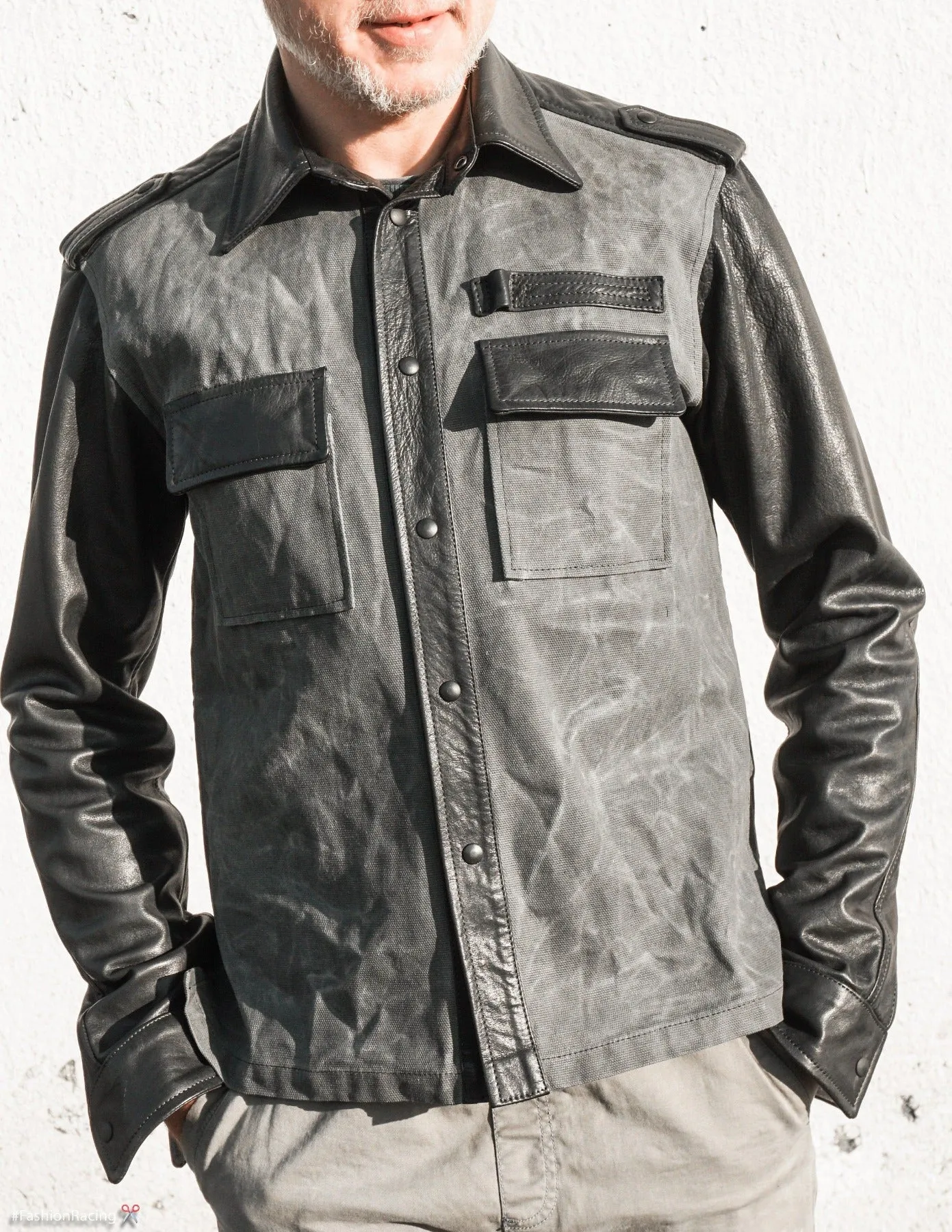 Men's Shirt Jacket | Waxed Canvas & Genuine Leather | Handmade