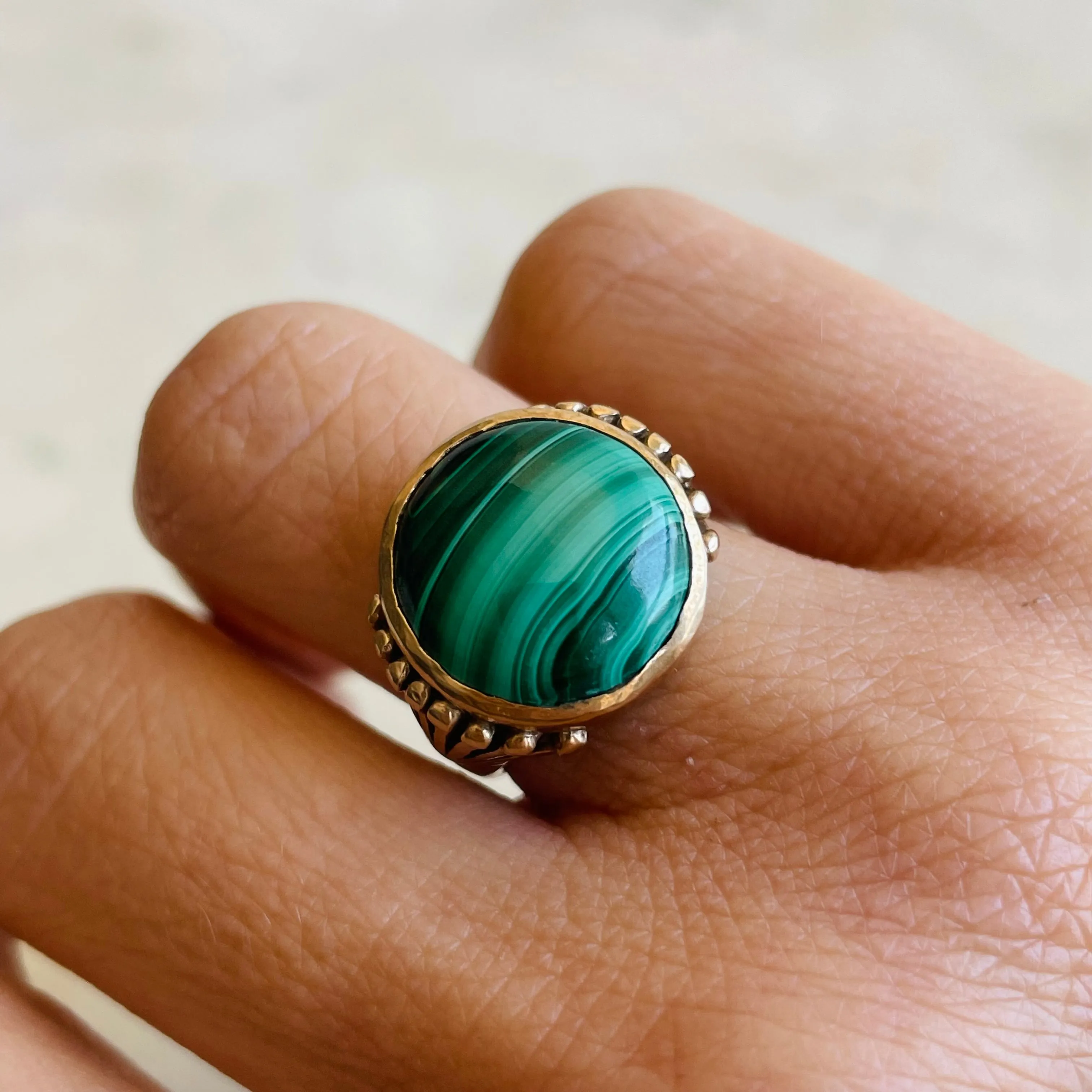 MIMOSA FLOWER RING — MALACHITE