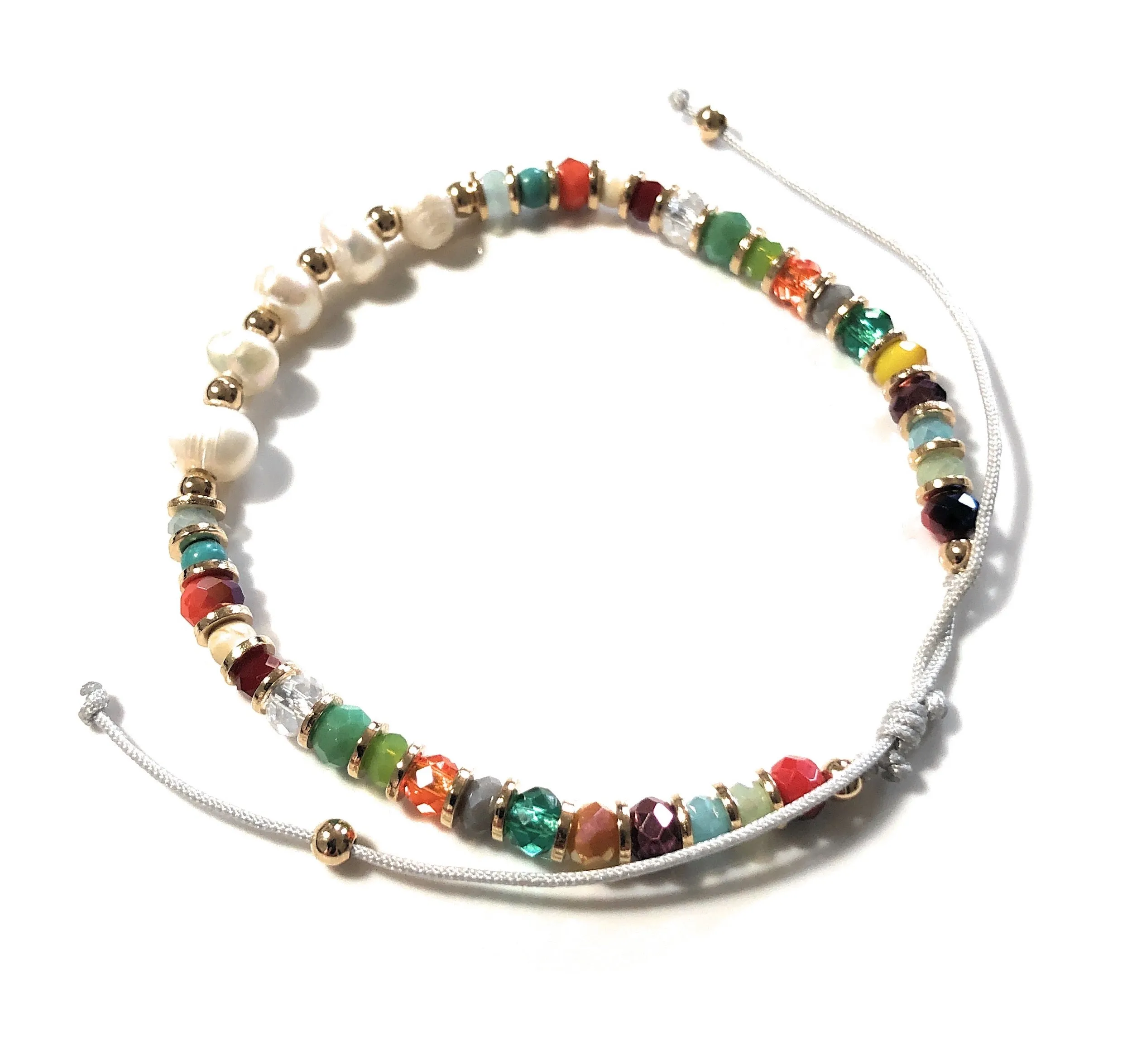 Multicolor Pearl Crystal Adjustable Bracelet for Women