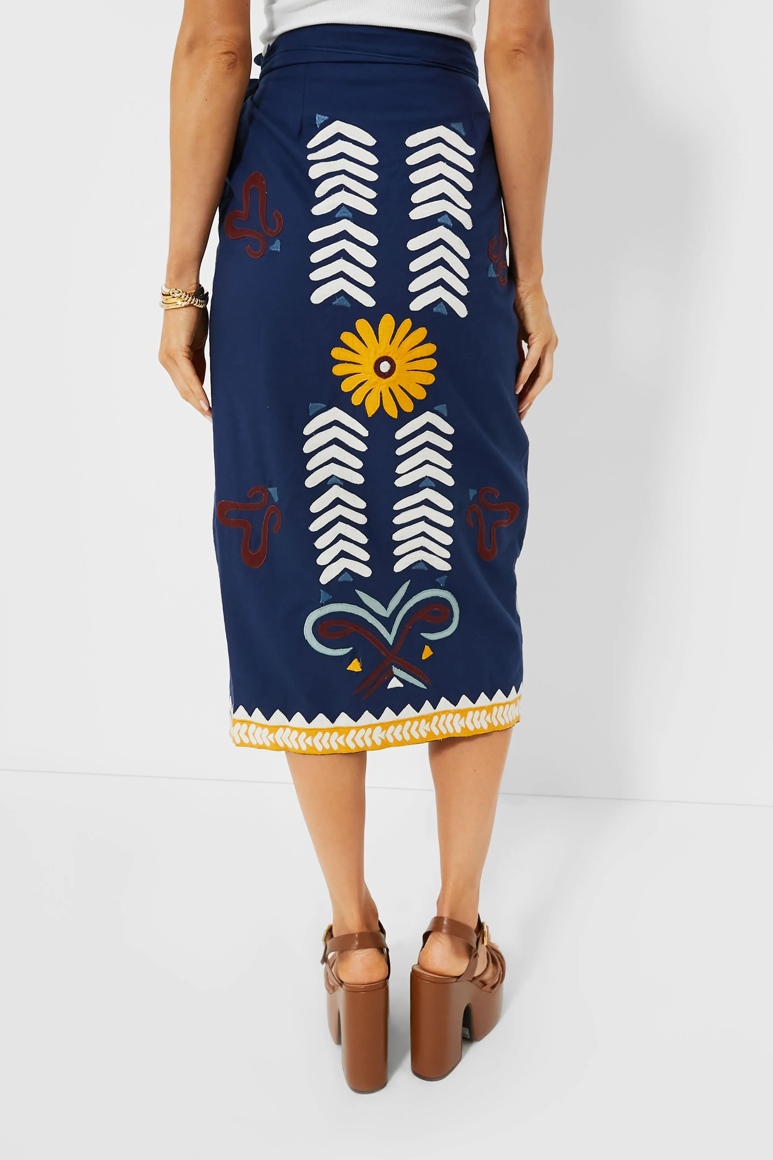 Navy Peony Loren Wrap Skirt