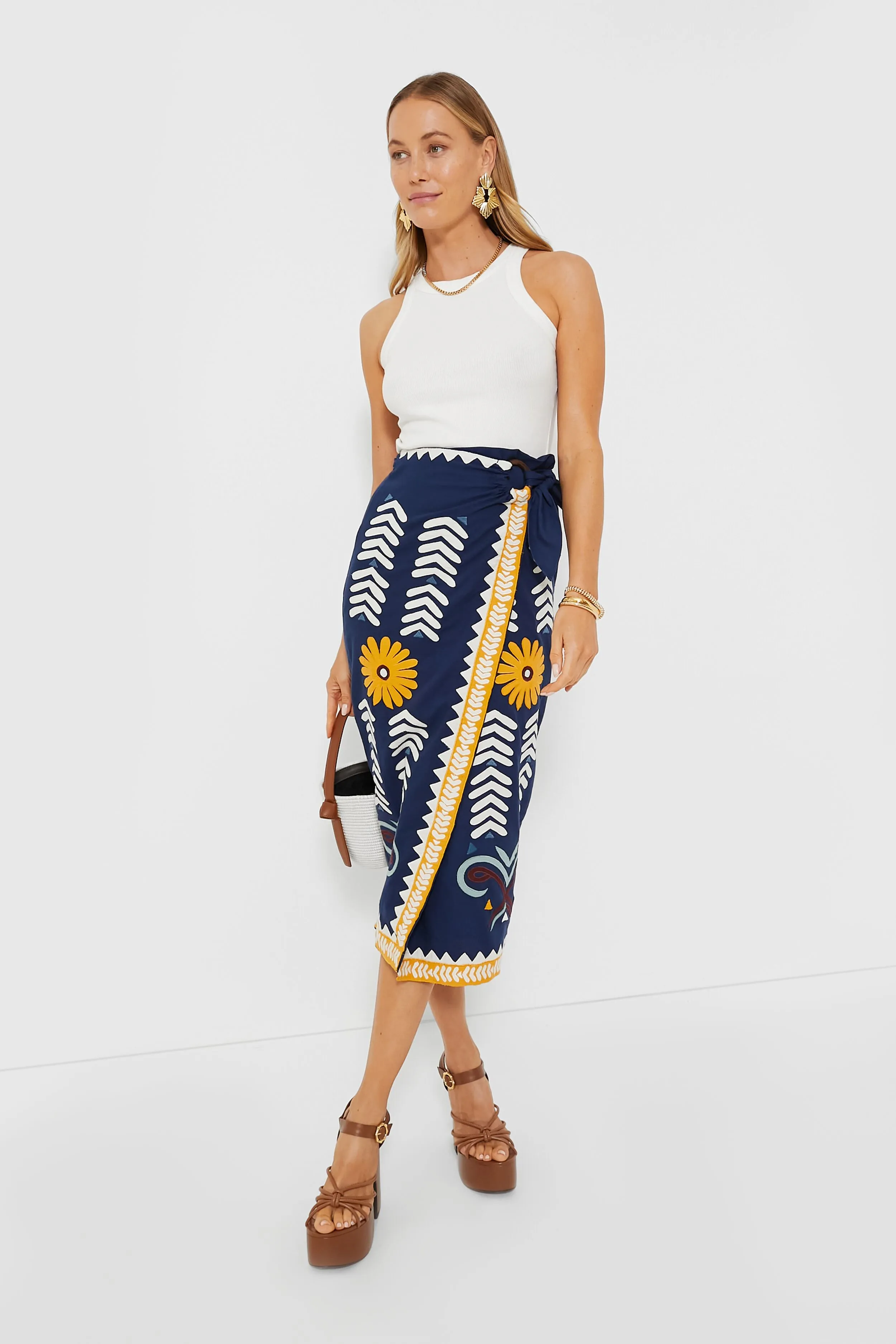 Navy Peony Loren Wrap Skirt