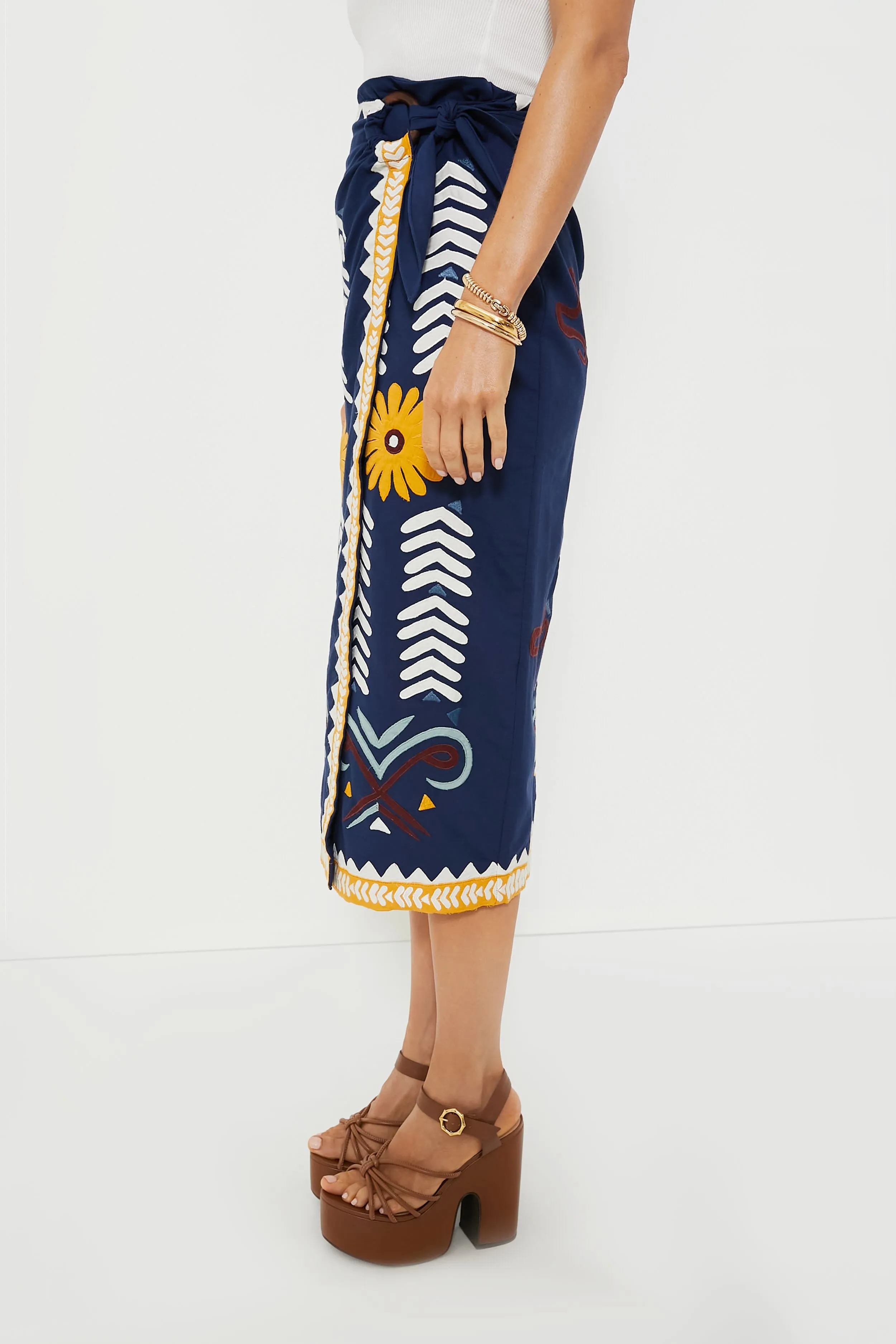 Navy Peony Loren Wrap Skirt