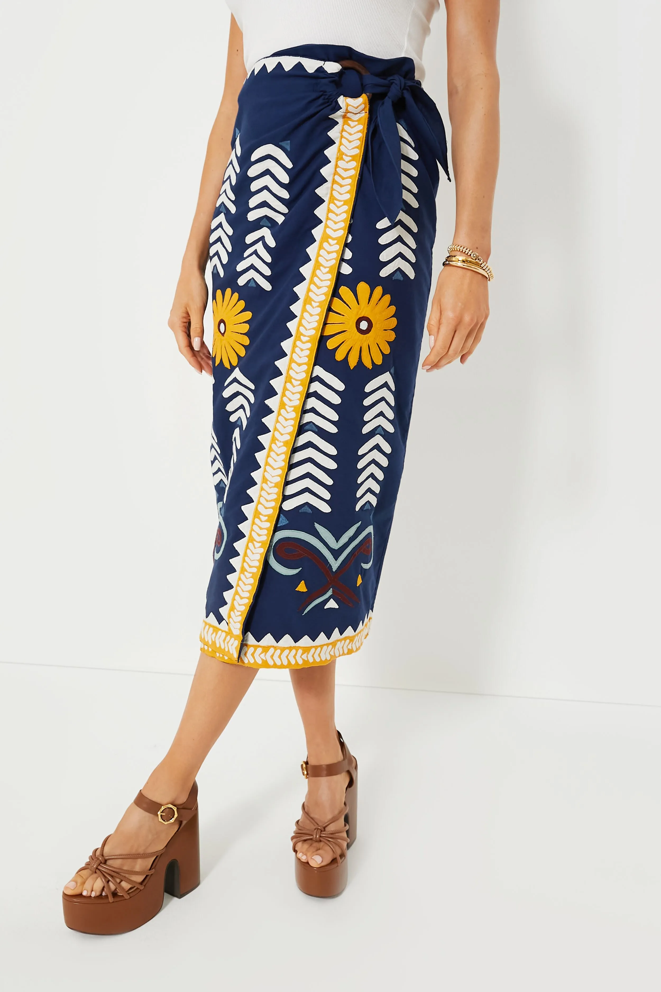 Navy Peony Loren Wrap Skirt