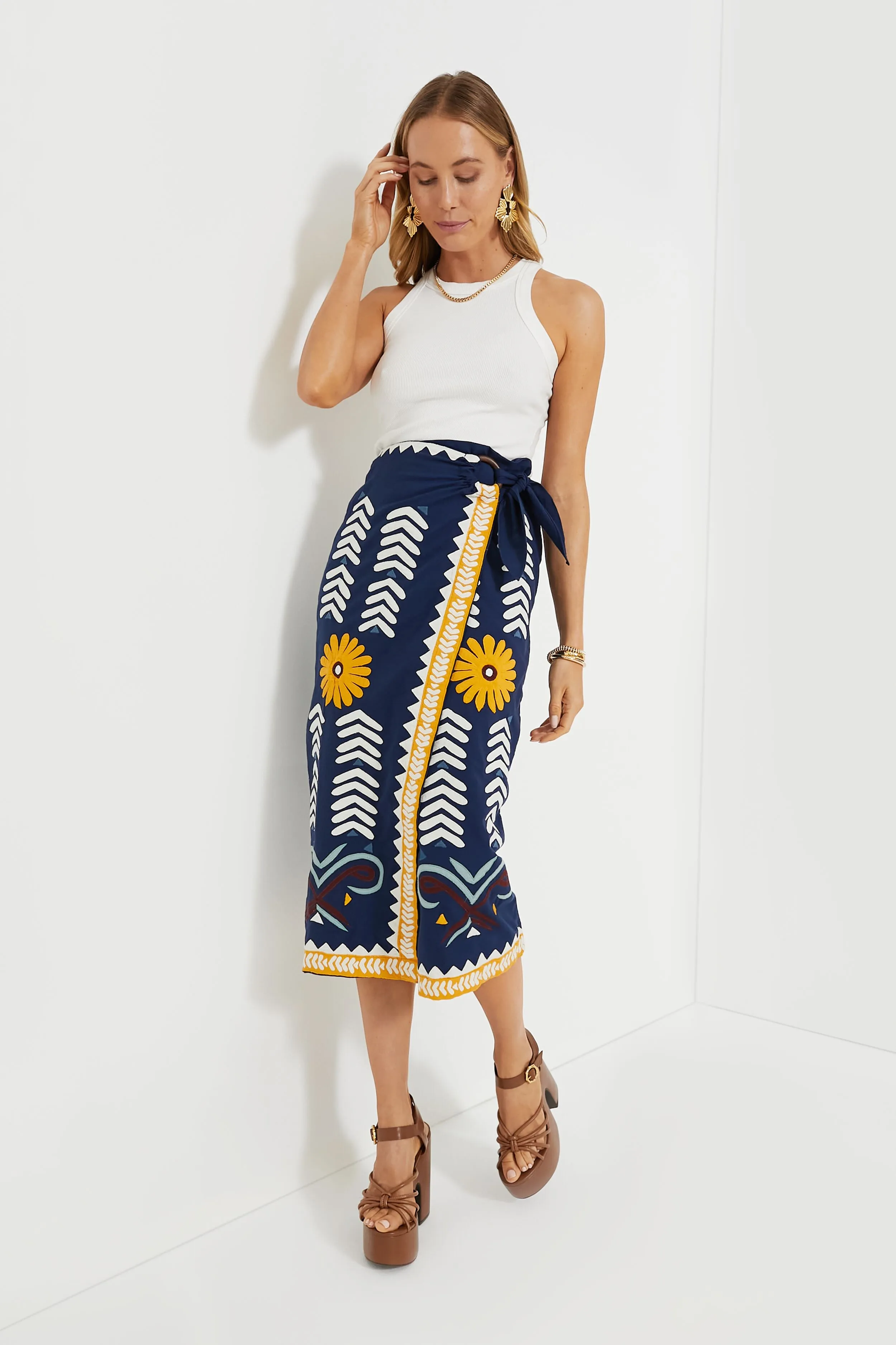 Navy Peony Loren Wrap Skirt