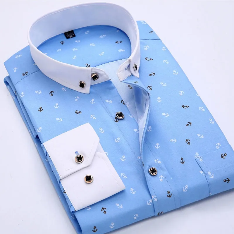 NEW Men Fashion Casual Long Sleeved Printed Shirt