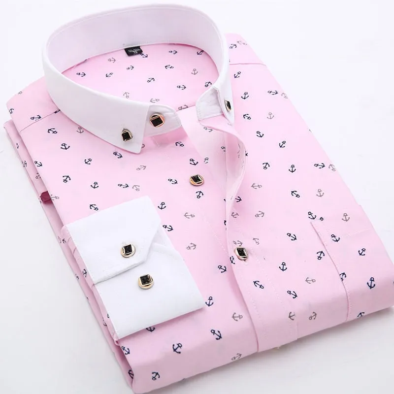 NEW Men Fashion Casual Long Sleeved Printed Shirt