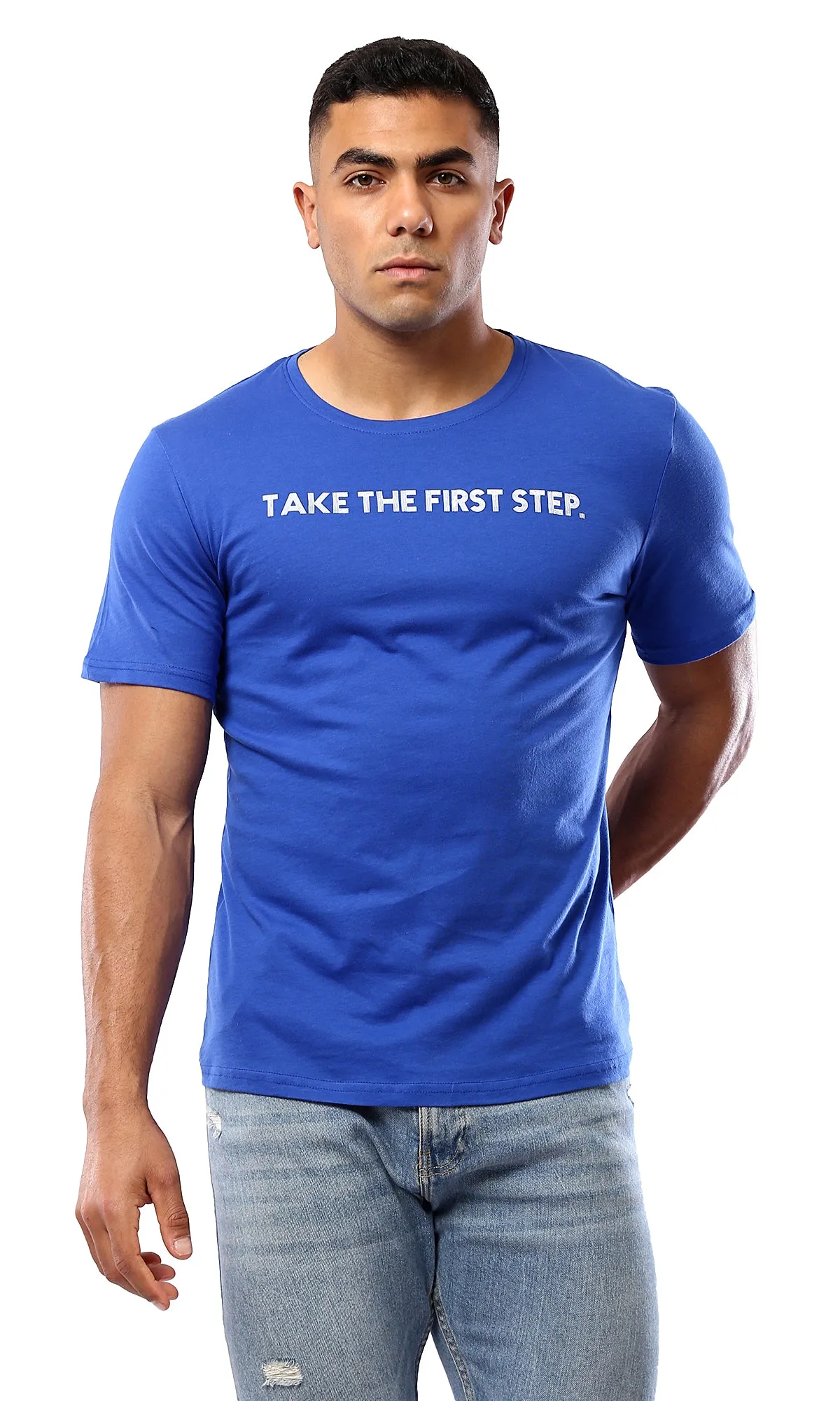 O179020 Take The First Step Blue Cotton Summer Tee