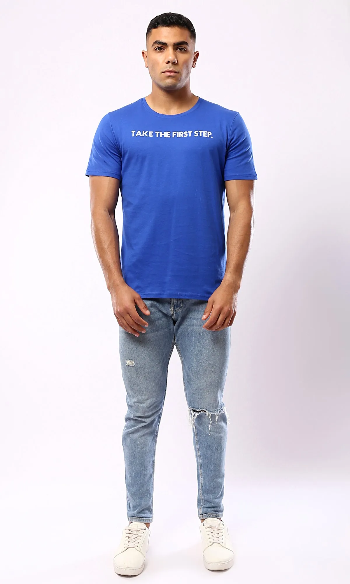 O179020 Take The First Step Blue Cotton Summer Tee