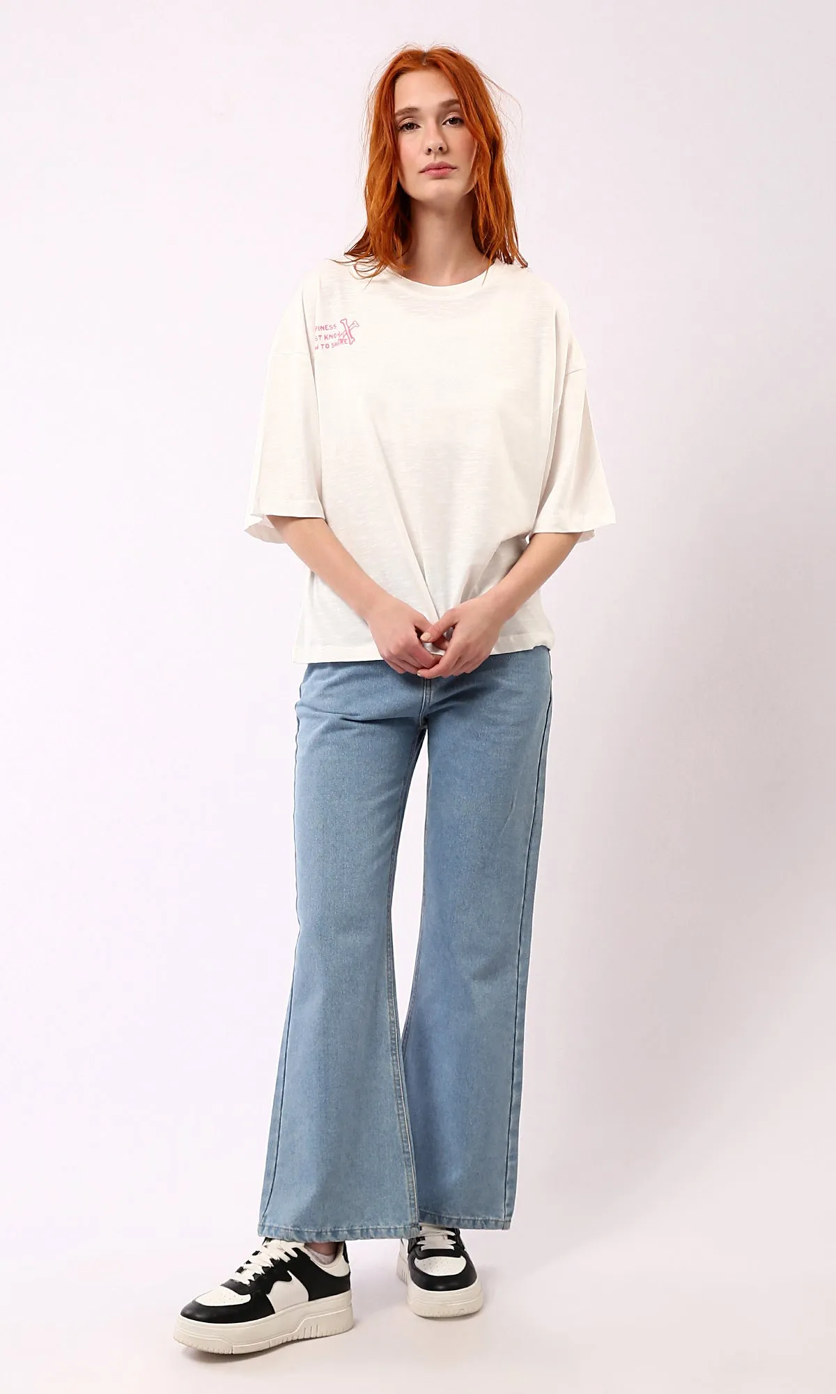 O181666 Off-White Elbow Sleeves Relaxed Fit Summer Tee