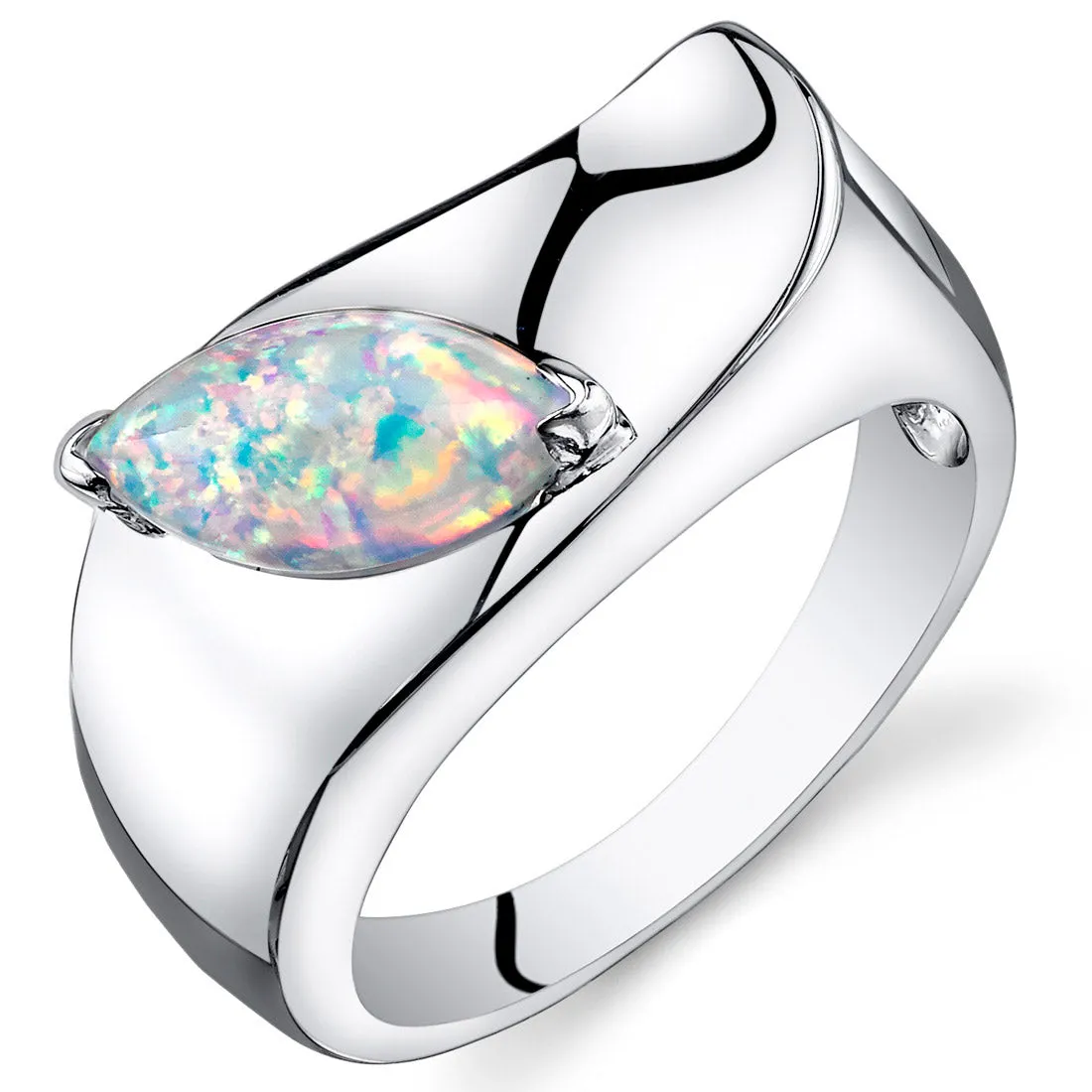 Opal Marquise Cut Sterling Silver Ring Size 5