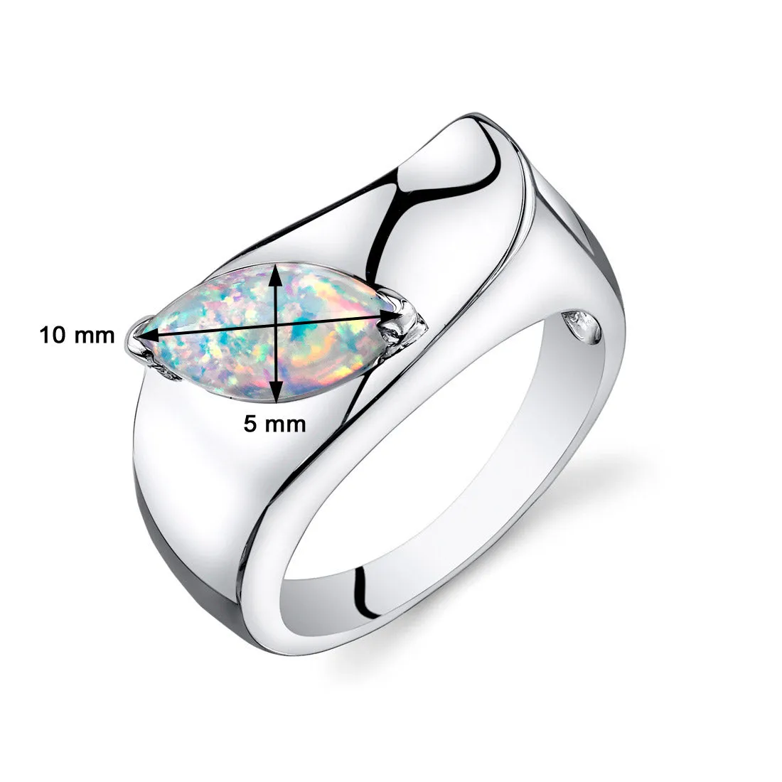 Opal Marquise Cut Sterling Silver Ring Size 5