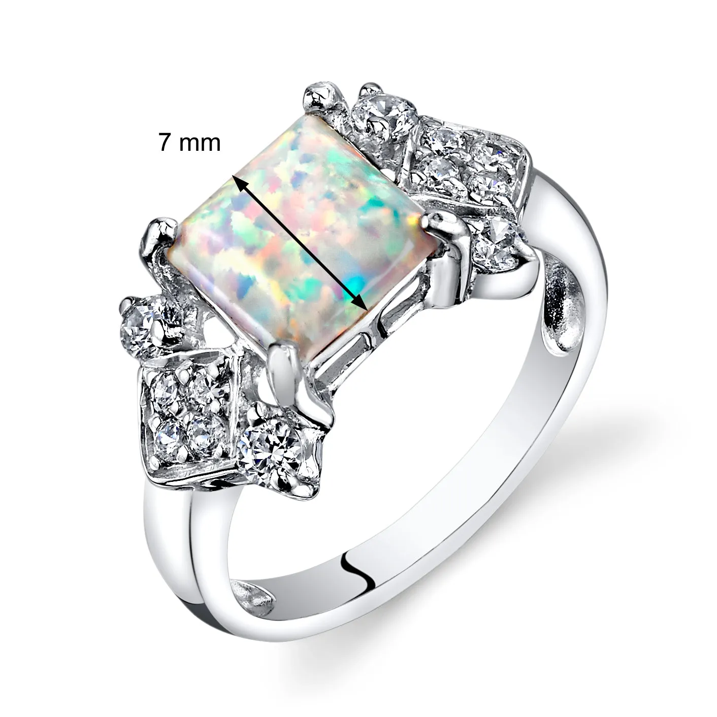 Opal Princess Cut Sterling Silver Ring Size 5