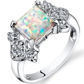 Opal Princess Cut Sterling Silver Ring Size 5