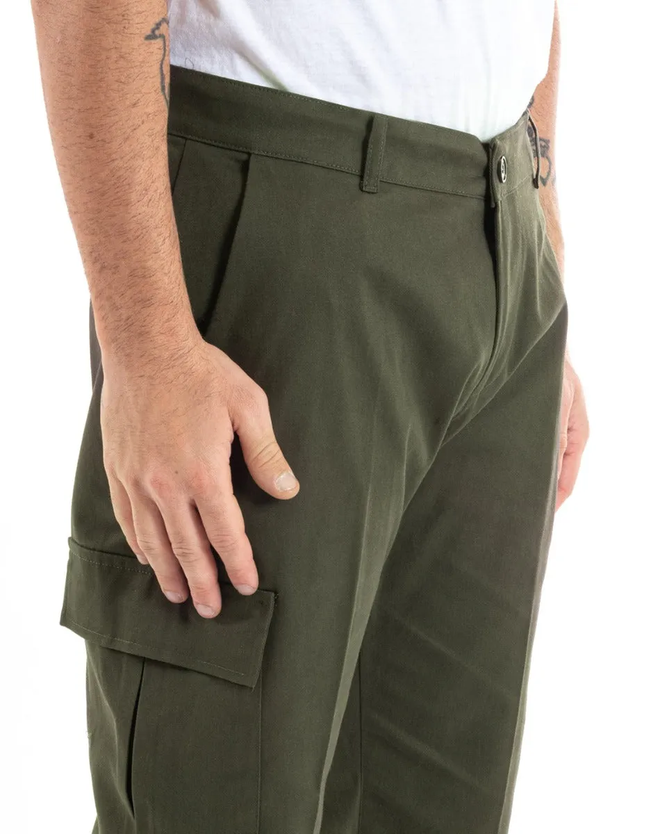 Pantaloni Uomo Cargo Cotone Tasconi Basic Tinta Unita Verde Casual GIOSAL-P5565A