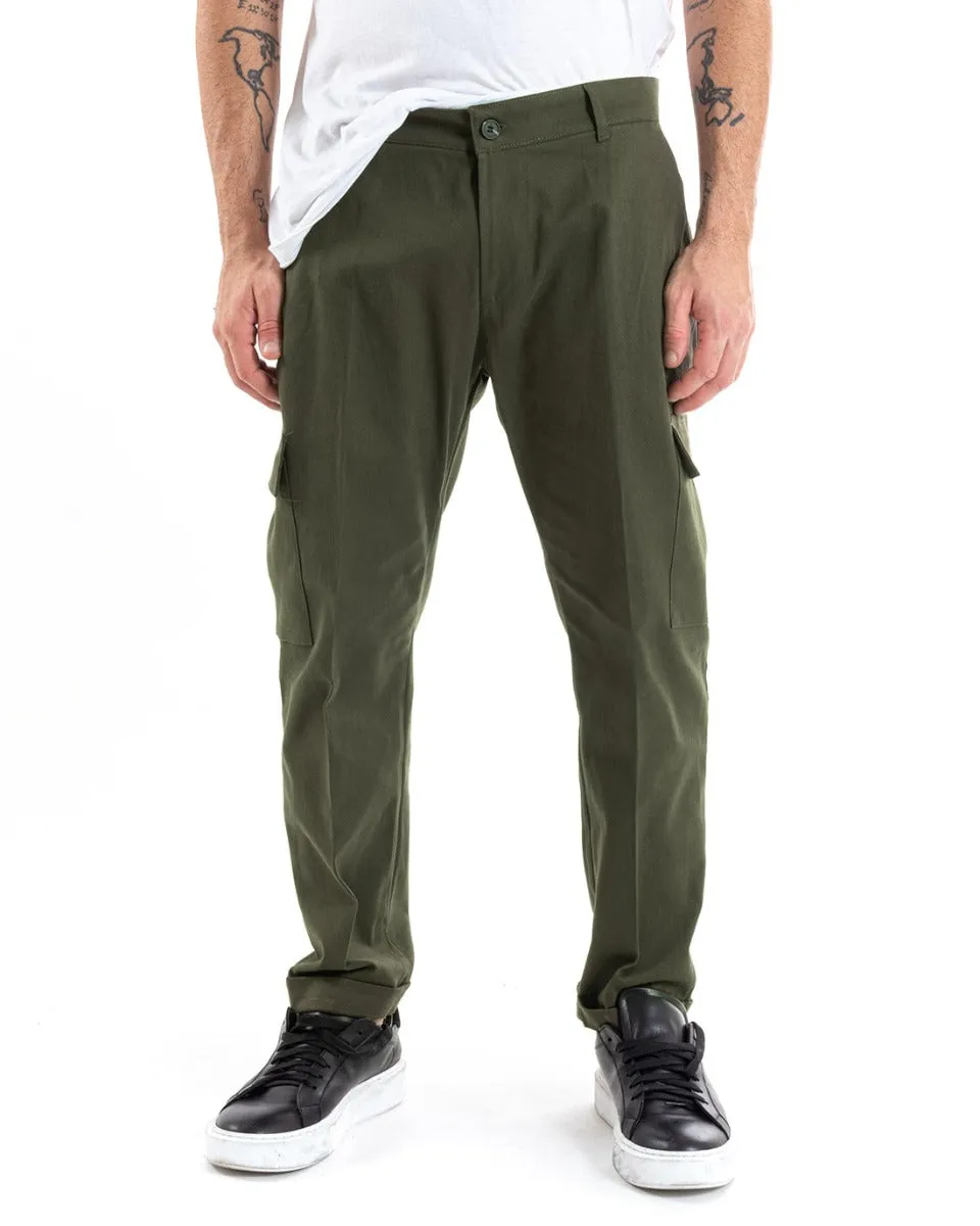 Pantaloni Uomo Cargo Cotone Tasconi Basic Tinta Unita Verde Casual GIOSAL-P5565A