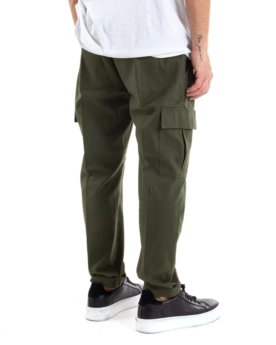 Pantaloni Uomo Cargo Cotone Tasconi Basic Tinta Unita Verde Casual GIOSAL-P5565A