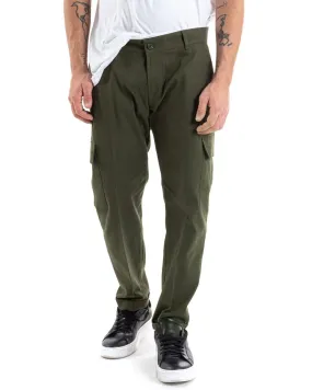 Pantaloni Uomo Cargo Cotone Tasconi Basic Tinta Unita Verde Casual GIOSAL-P5565A