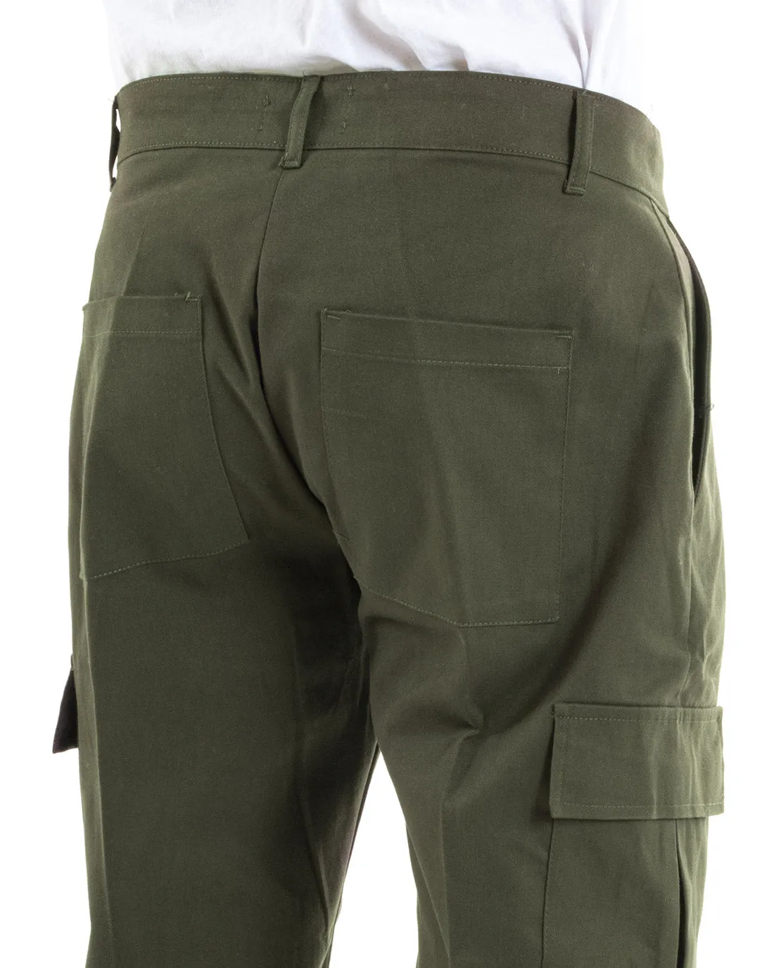 Pantaloni Uomo Cargo Cotone Tasconi Basic Tinta Unita Verde Casual GIOSAL-P5565A