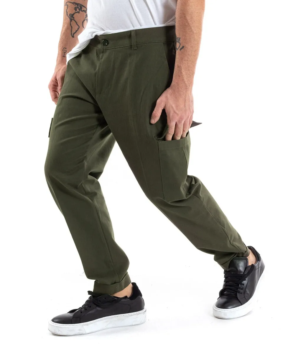 Pantaloni Uomo Cargo Cotone Tasconi Basic Tinta Unita Verde Casual GIOSAL-P5565A