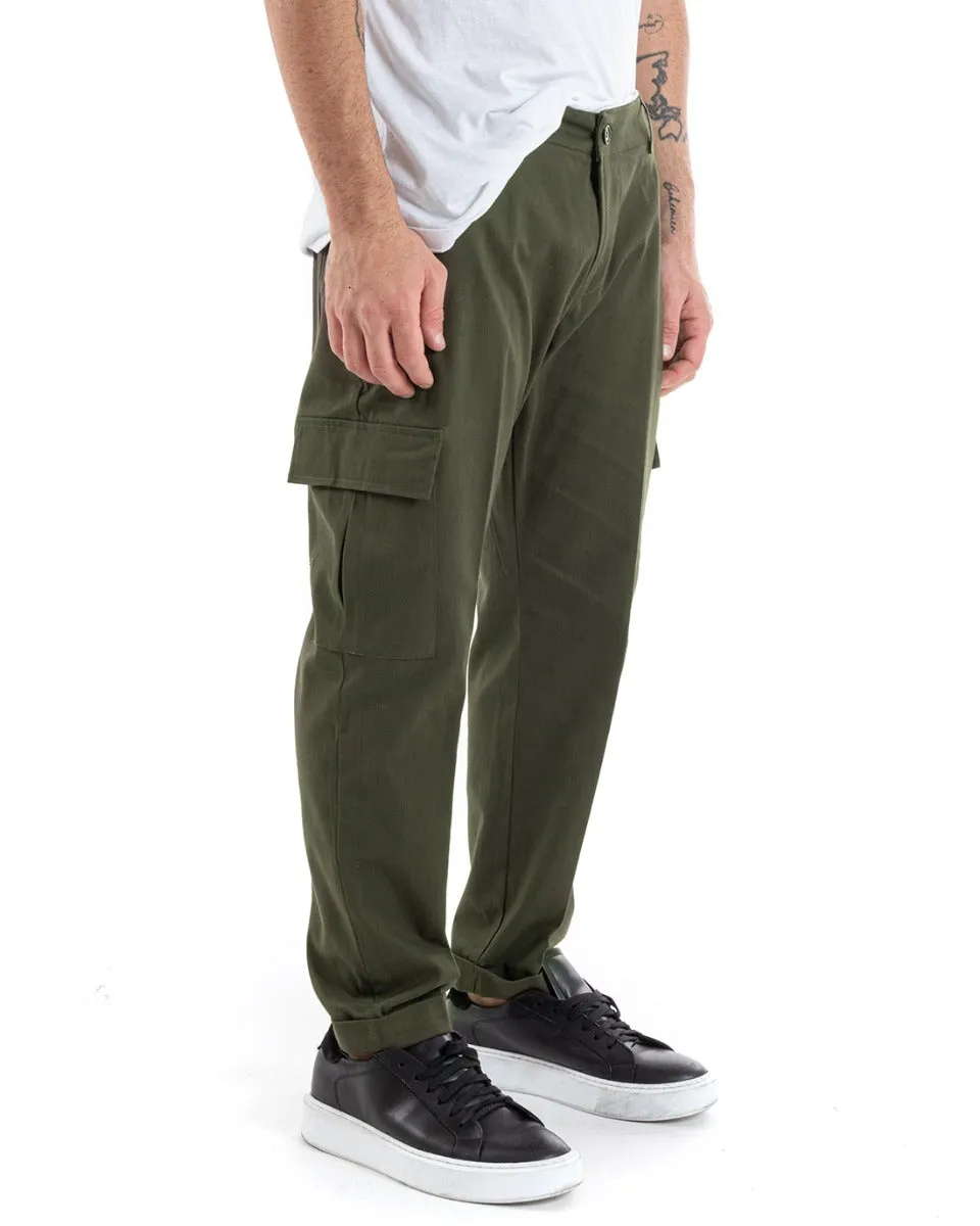 Pantaloni Uomo Cargo Cotone Tasconi Basic Tinta Unita Verde Casual GIOSAL-P5565A