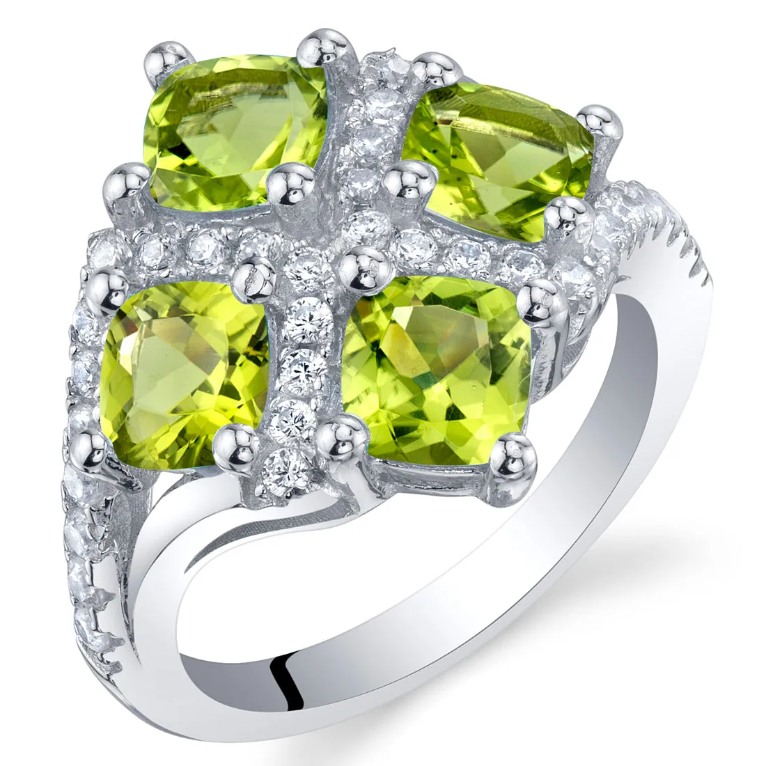 Peridot Cushion Cut Sterling Silver Ring Size 5