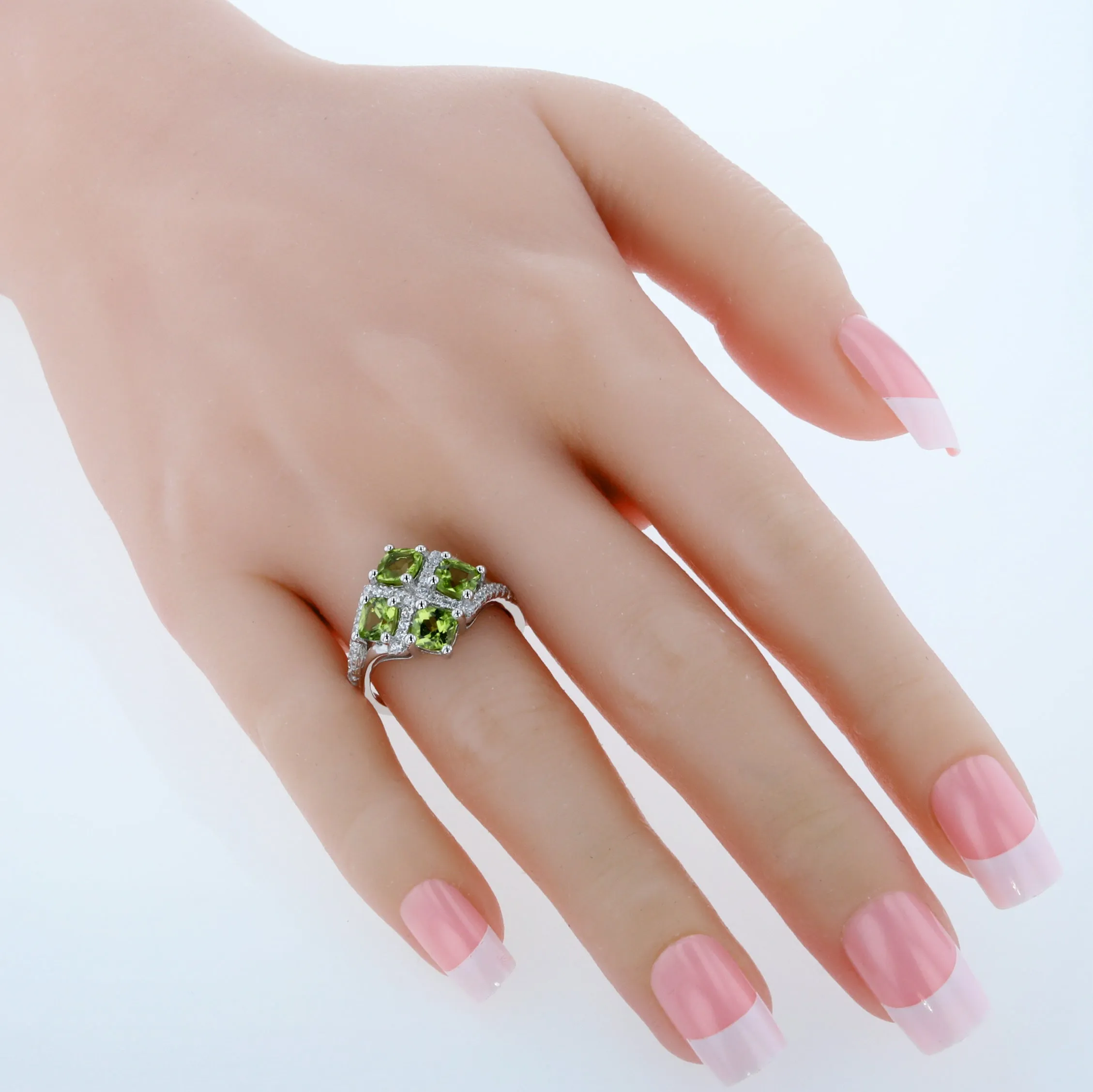 Peridot Cushion Cut Sterling Silver Ring Size 5