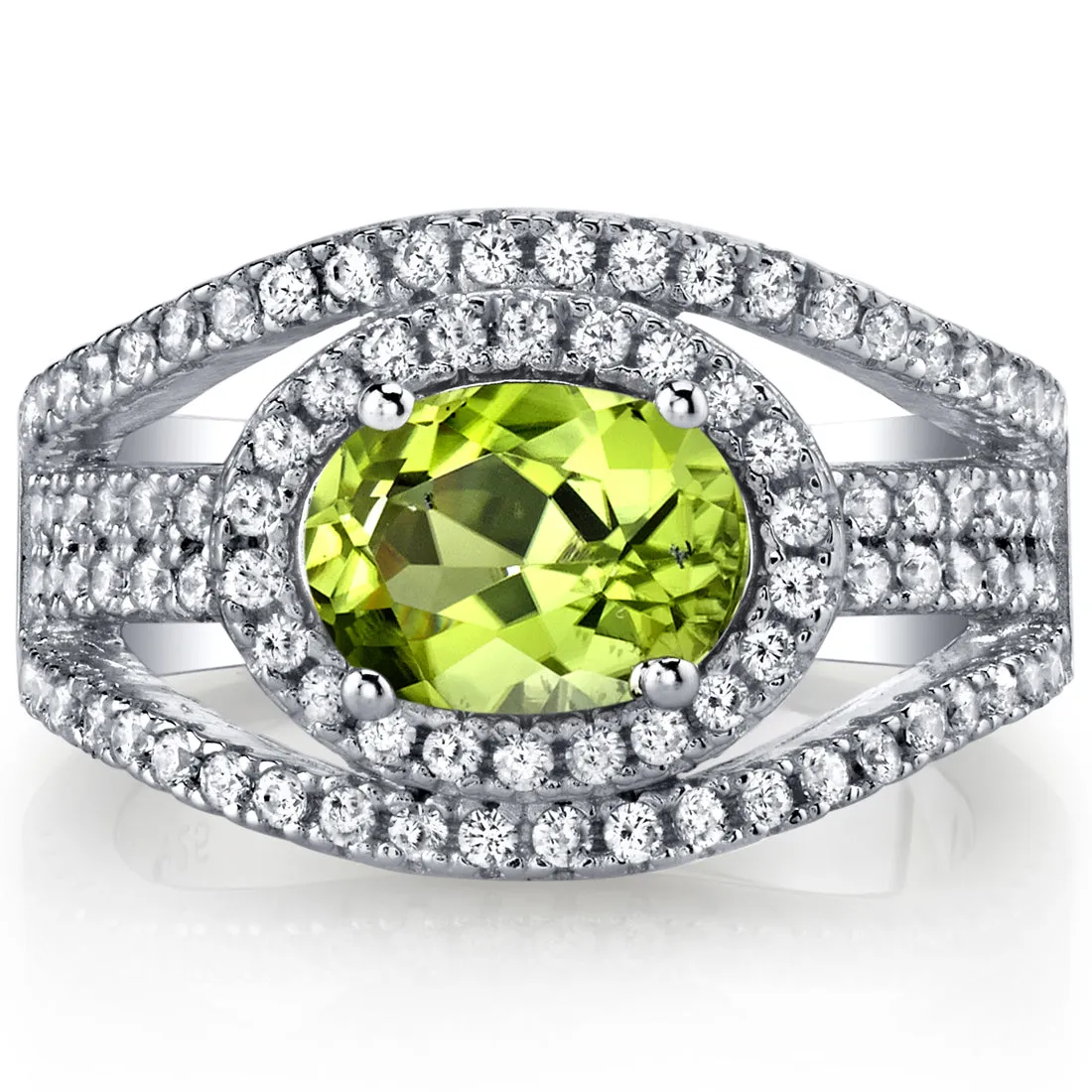 Peridot Oval Cut Sterling Silver Ring Size 8