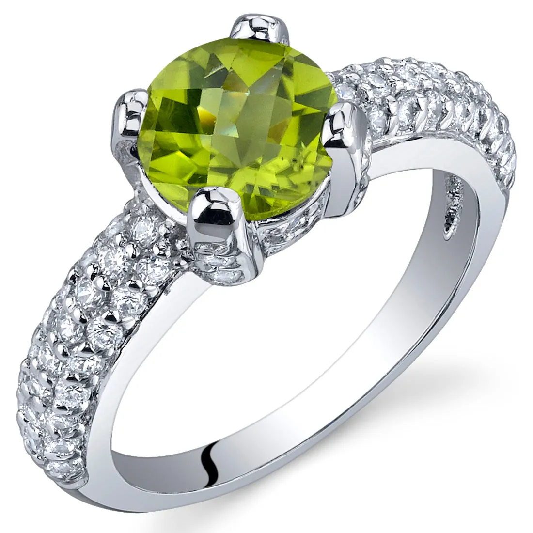 Peridot Round Cut Sterling Silver Ring Size 8