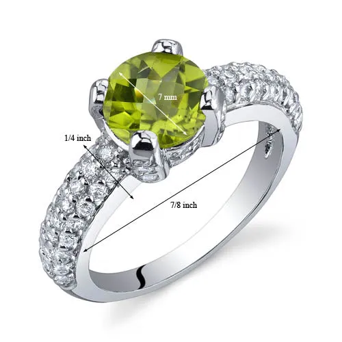 Peridot Round Cut Sterling Silver Ring Size 8