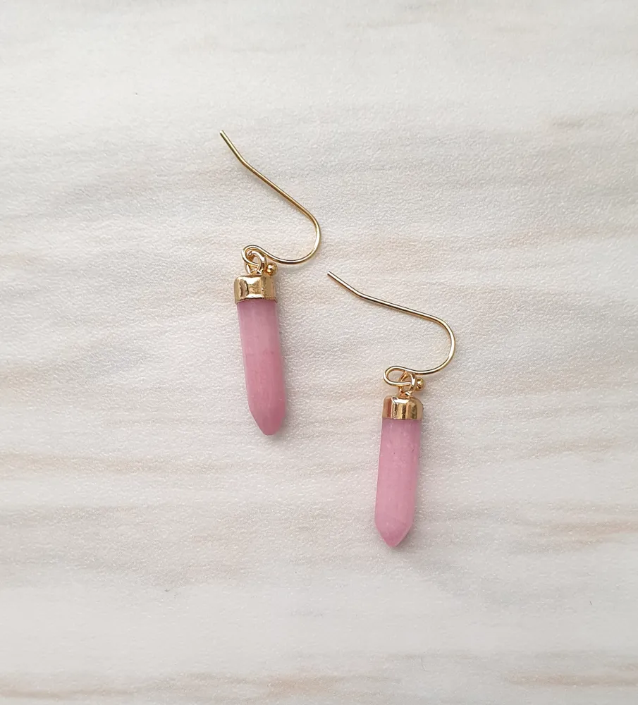 Pink Chalcedony Single Drop Hook Earrings