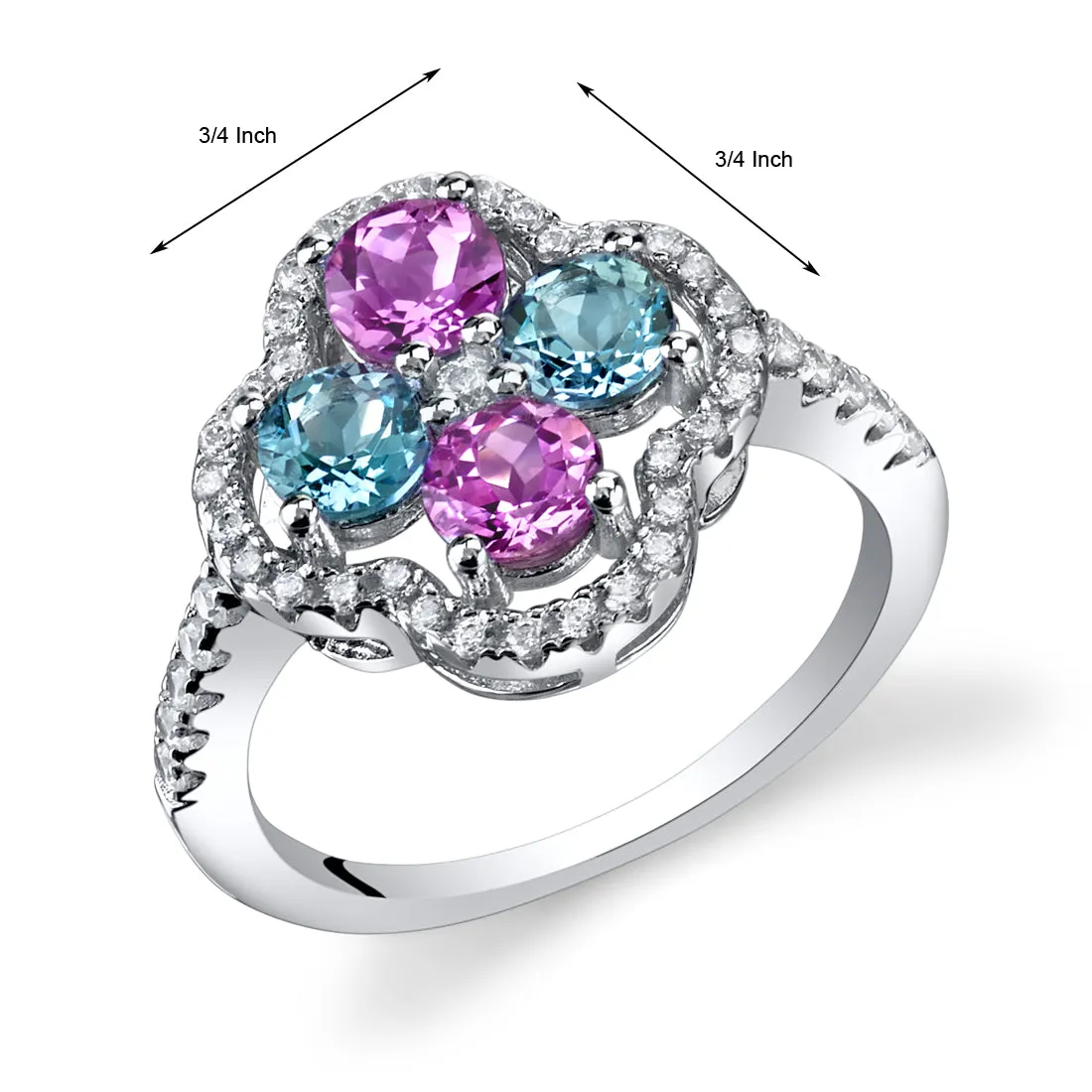 Pink Sapphire and Swiss Blue Topaz Sterling Silver Ring Size 6