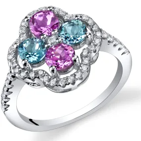 Pink Sapphire and Swiss Blue Topaz Sterling Silver Ring Size 6