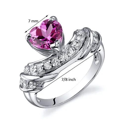 Pink Sapphire Heart Shape Sterling Silver Ring Size 7