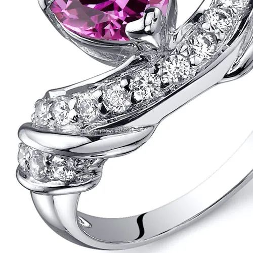 Pink Sapphire Heart Shape Sterling Silver Ring Size 7