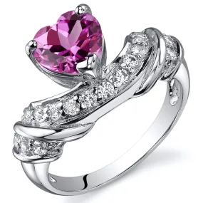 Pink Sapphire Heart Shape Sterling Silver Ring Size 7