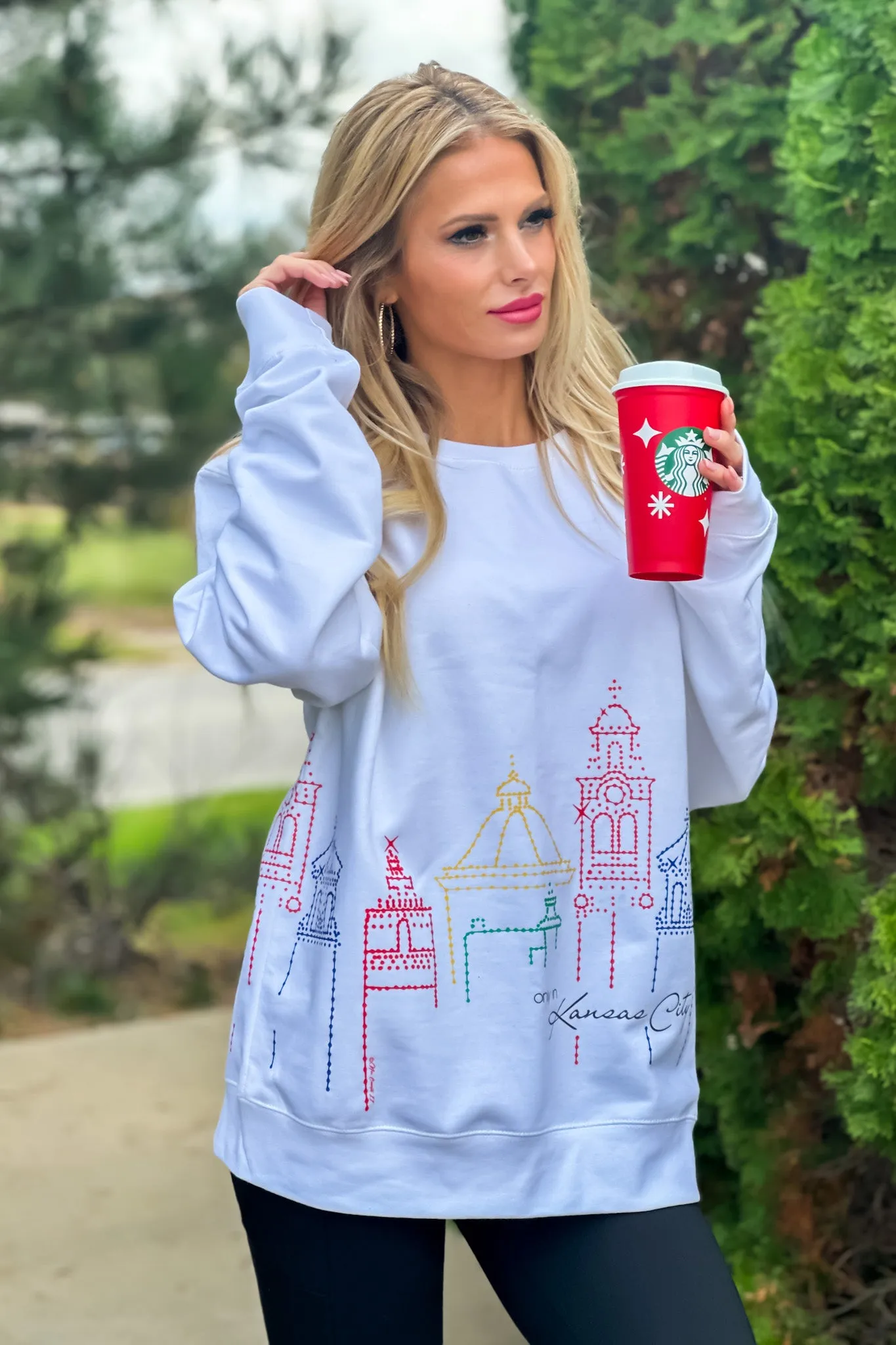 Plaza Lights Sweatshirt : White/Multi